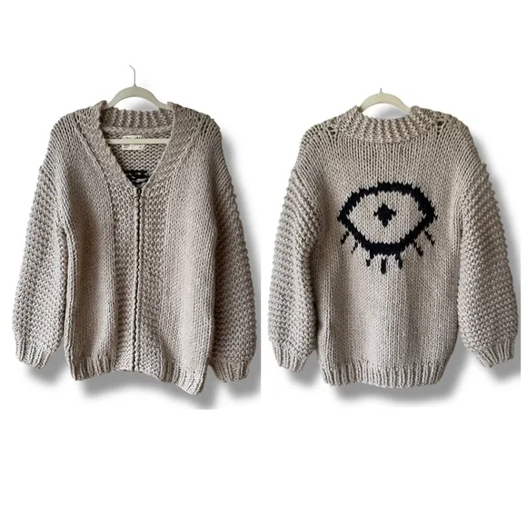 Jackson Rowe I See You Chunky Knit Cardigan in Stone Size S - Picture 2 of 13